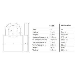 abus granit 37-55 padlock dimensions (new)